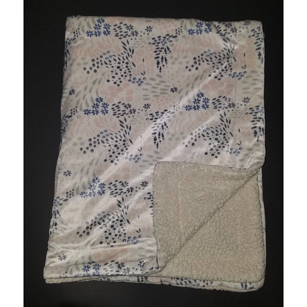 Nicole Miller New York Baby Blanket Lovey Fleece White Blue Gray Pink Floral